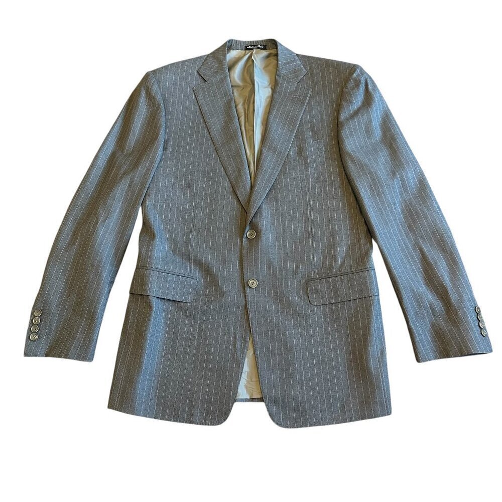 Pal Zileri Grey Pink Pinstripe Blazer Jacket Wool Silk Button Size 52L EU 42L US